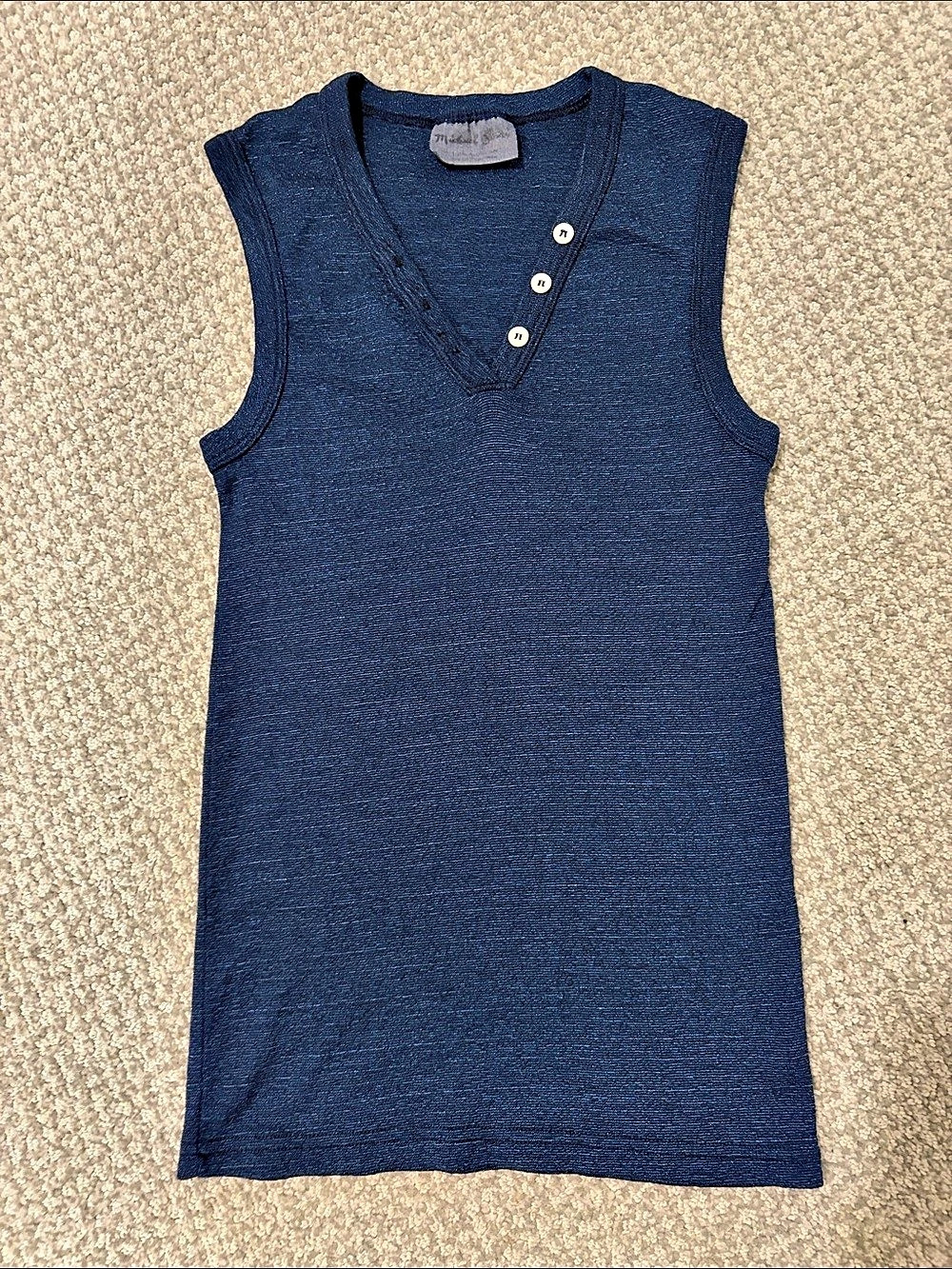 Michael Stars Classic Blue Sleeveless Top with Buttons on Neck